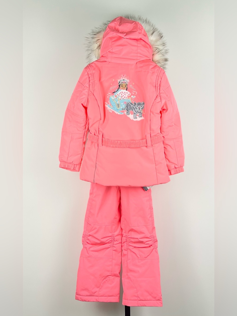 Poivre Blanc Girls Ski Jacket and Overall/Bib Ski Pants Set, Punch Pink, Size 7 - Picture 6 of 14
